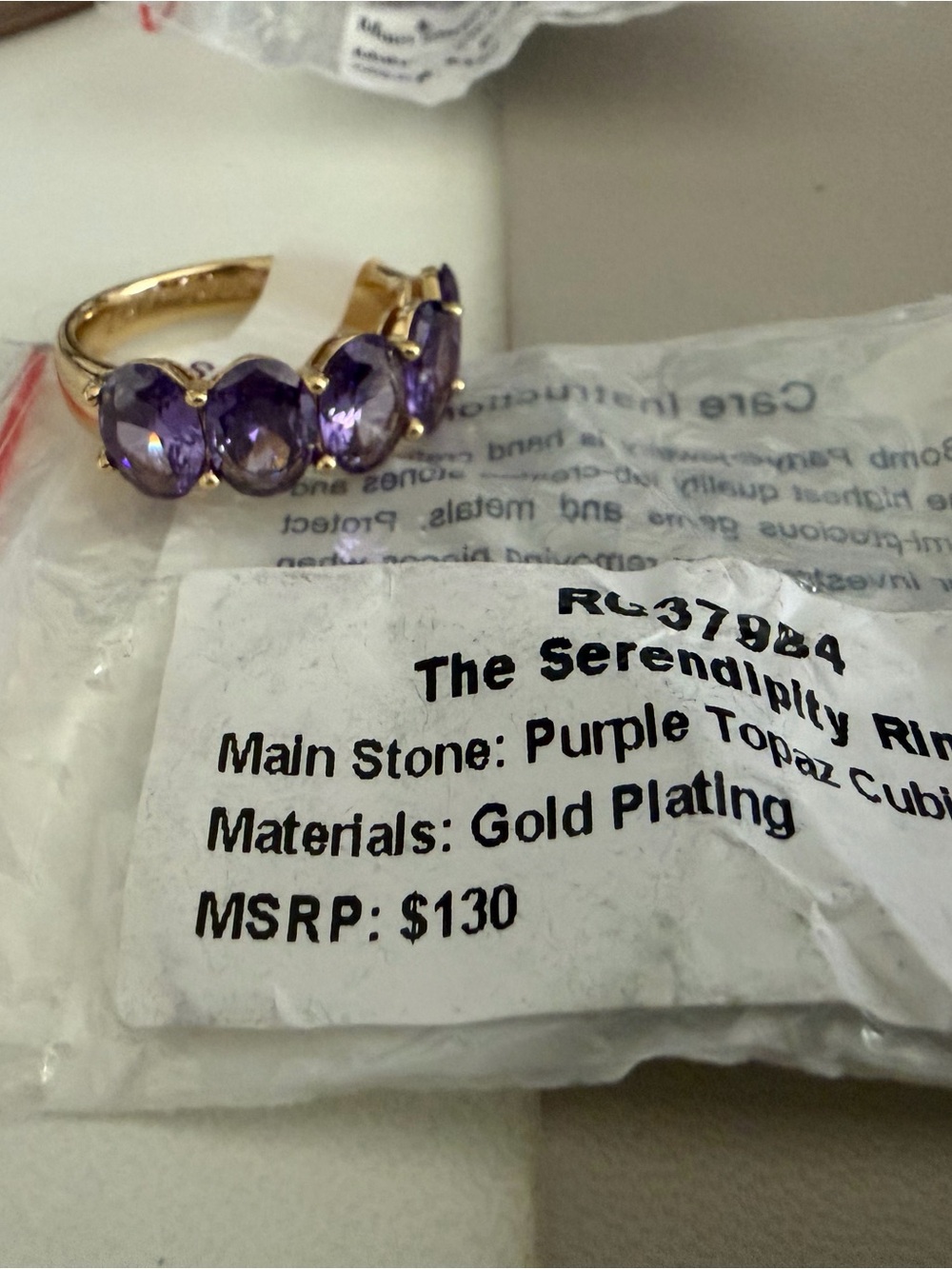 Bomb Party OG Collection Serendipity Ring Purple Topaz CZ Gold Plated – Size 9